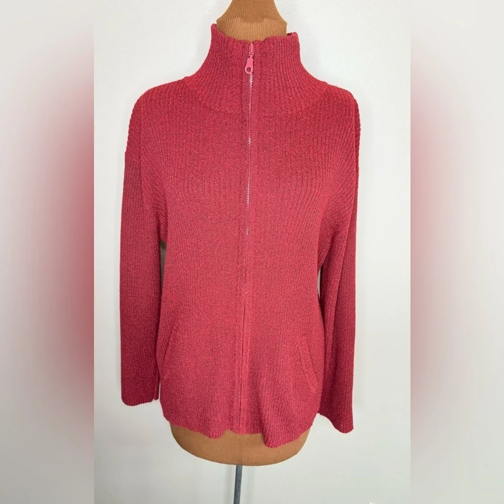 Chico’s Design Red Zipper Front Sweater Pockets Size Large